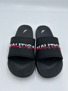 Nautica Black Slides with Red & White Logo Band 10